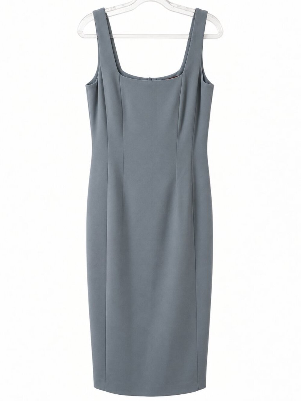 Max Mara Studio Sleeveless Pleated Sheath Midi Dress Steel Blue Crepe Sz 8